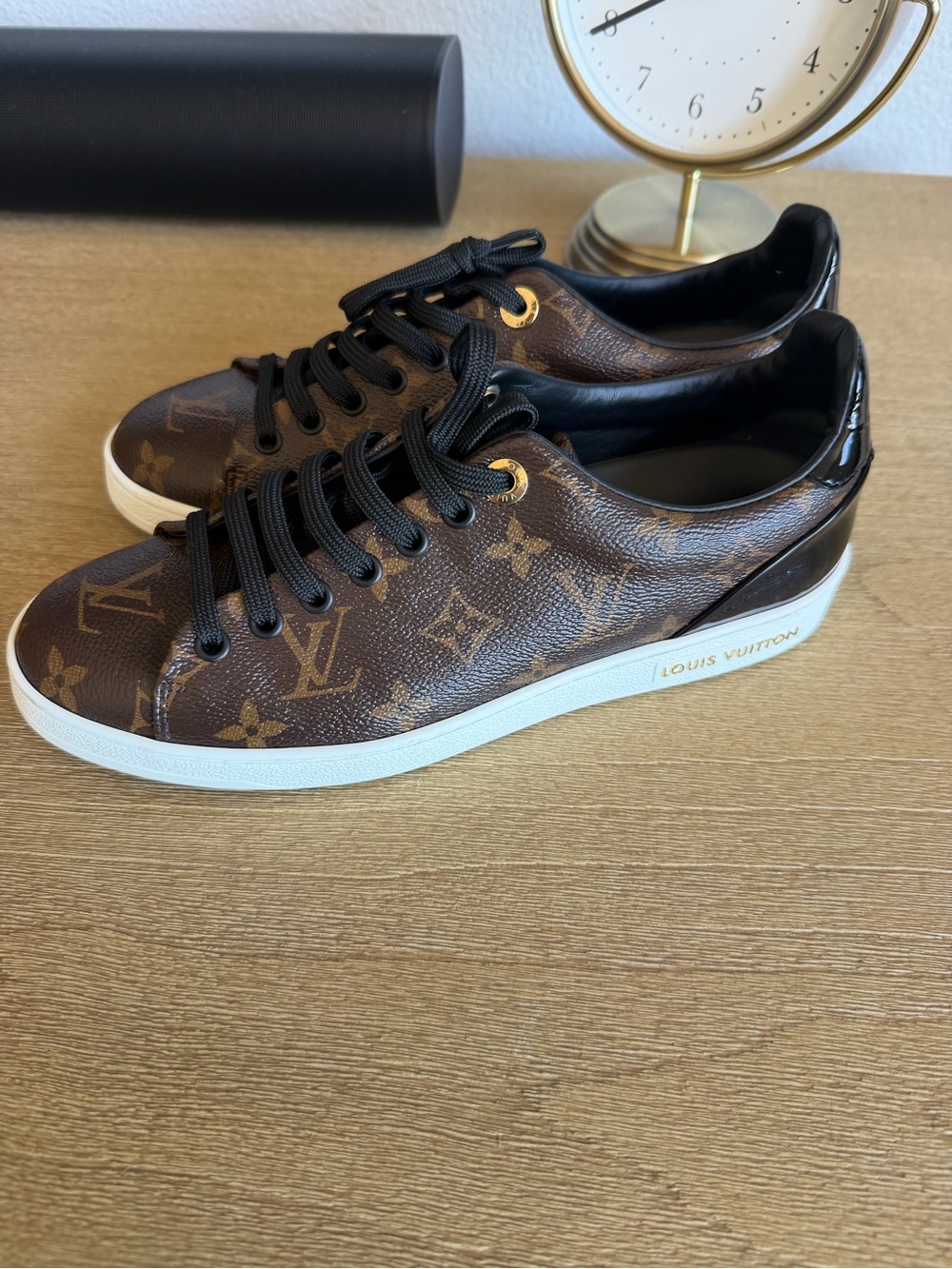 Louis Vuitton Brown Monogram Sneakers with Black Trim